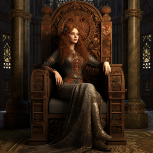 Queen Annora sitting on her throne in Medieval Life